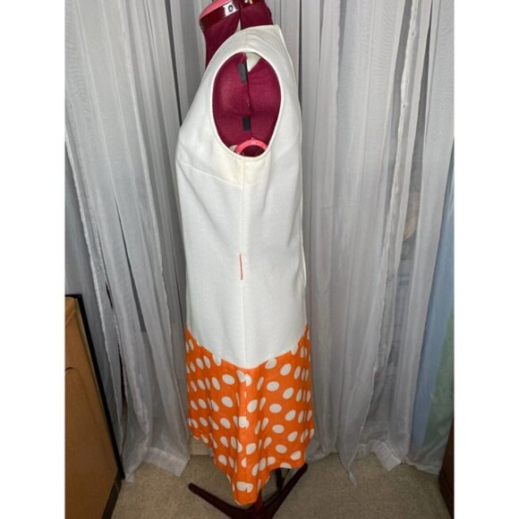Dress Vintage 60s drop waist polka dot orange white - Picture 5 of 13